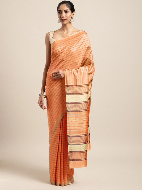 

Satrani Peach-Coloured Printed Art Silk Saree