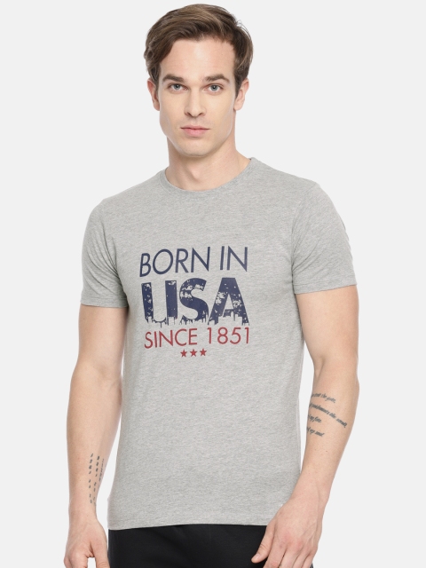 

Fruit of the loom Men Grey Melange Solid Round Neck T-shirt