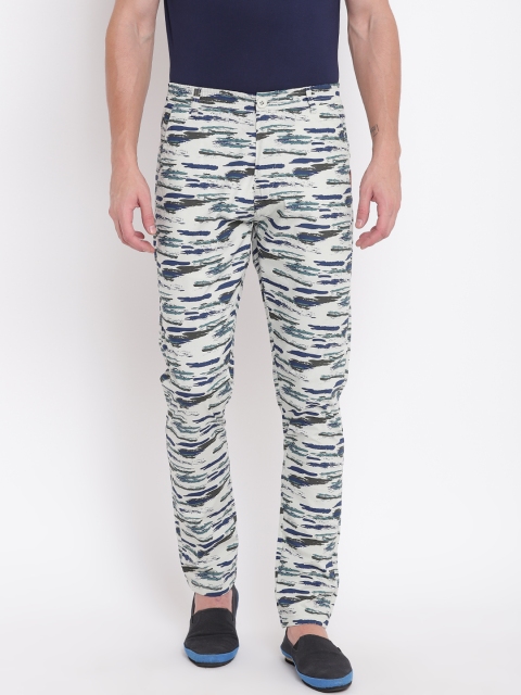 

Sweet Dreams Men Off-White & Navy Blue Regular Fit Printed Trousers