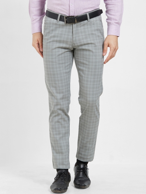 

Solemio Men Grey Slim Fit Checked Formal Trousers