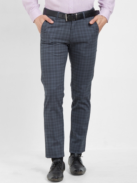 

Solemio Men Grey Slim Fit Checked Formal Trousers