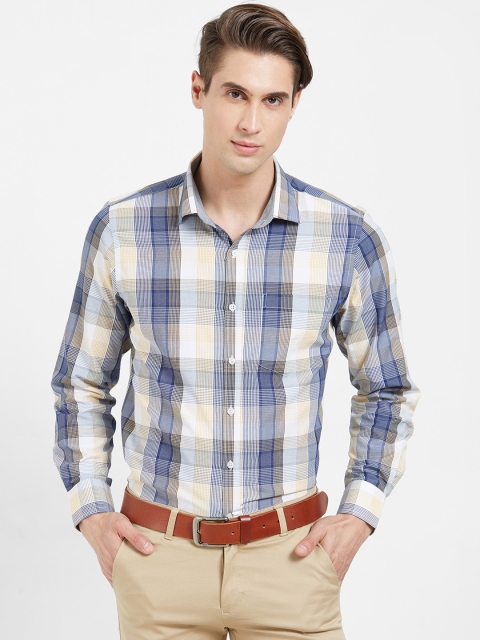 

Solemio Men White & Blue Regular Fit Checked Formal Shirt
