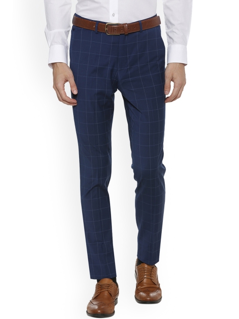 

Louis Philippe Men Blue Slim Fit Checked Formal Trousers