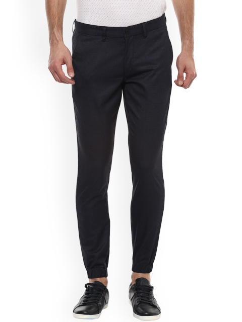 

Louis Philippe Men Navy Blue Slim Fit Self Design Regular Trousers
