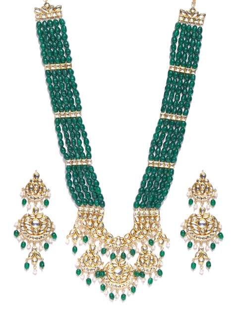 

JEWERA Green Gold-Plated Kundan-Studded & Beaded Jewellery Set