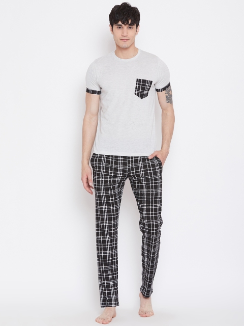 

Sweet Dreams Men Grey Melange & Black Checked Night Suit 1081A9