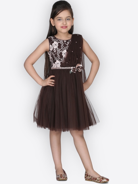 

CUTECUMBER Girls Brown Self Design Fit and Flare Dress