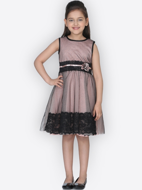 

CUTECUMBER Girls Peach-Coloured Embellished Fit and Flare Dress