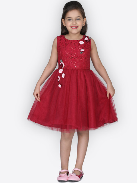 

CUTECUMBER Girls Maroon Solid Fit and Flare Dress