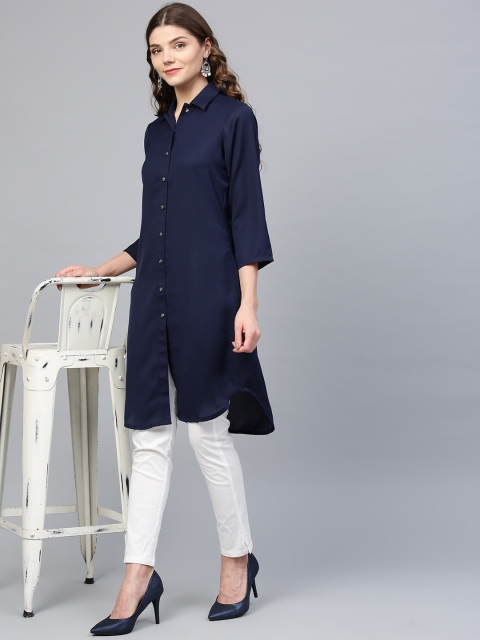 

Jompers Women Navy Blue Solid A-Line Kurta