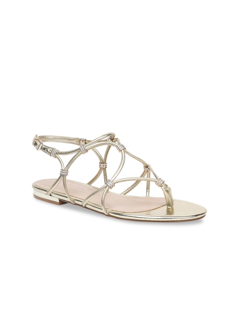 

ALDO Women Gold-Toned Solid T-Strap Flats