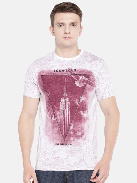 

YWC Men White Printed Round Neck T-shirt