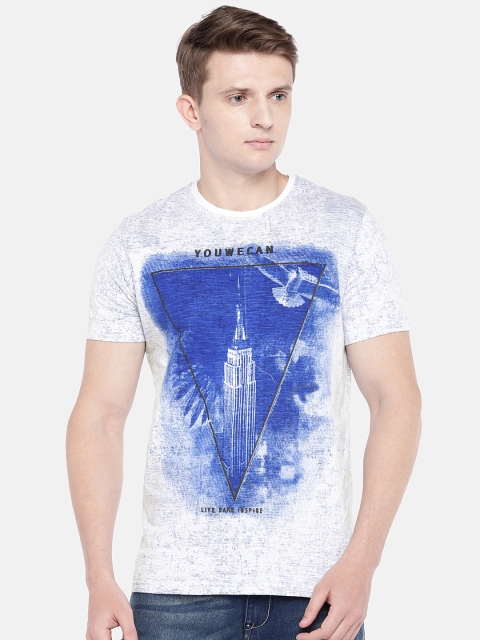 

YWC Men White Printed Round Neck T-shirt