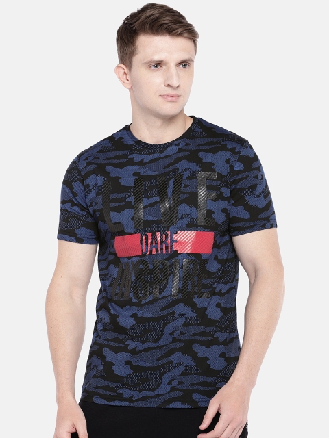 

YWC Men Navy Blue Printed Round Neck T-shirt