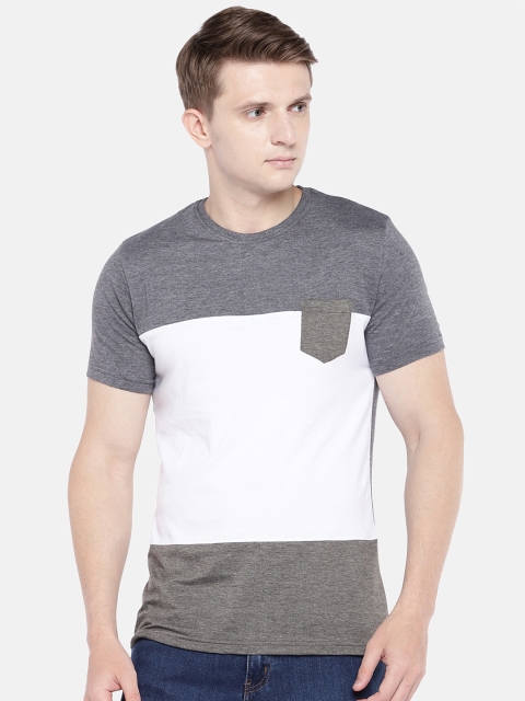 

YWC Men Grey & White Colourblocked Round Neck T-shirt