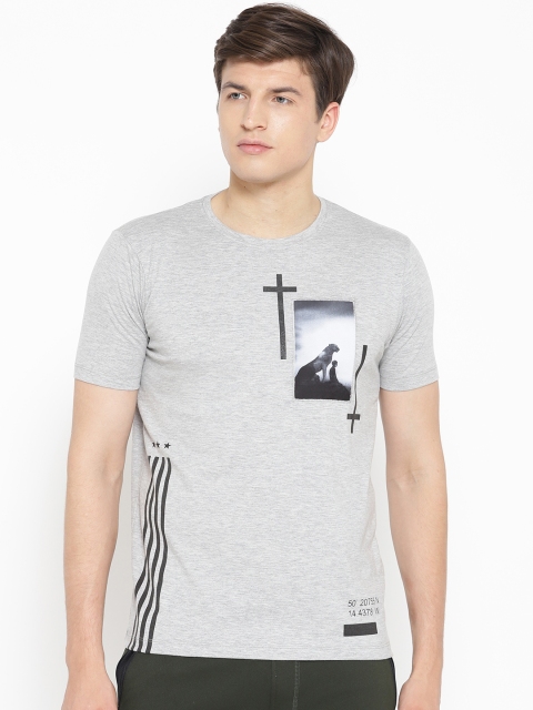 

Sweet Dreams Men Grey Melange & Black Printed Lounge T-shirt MT-1773A9
