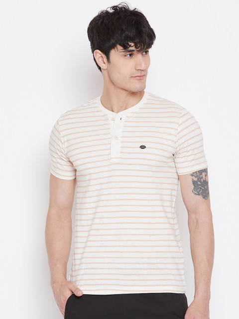 

Sweet Dreams Men Off White & Beige Striped Lounge T-shirt MT-186718