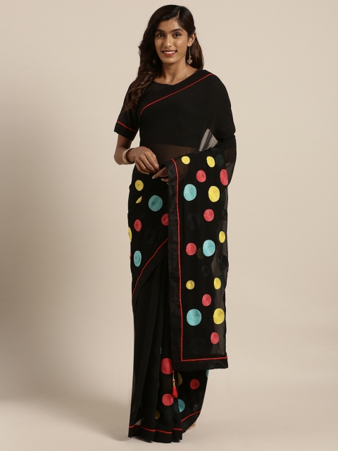 

Mirchi Fashion Black Embroidered Poly Chiffon Saree