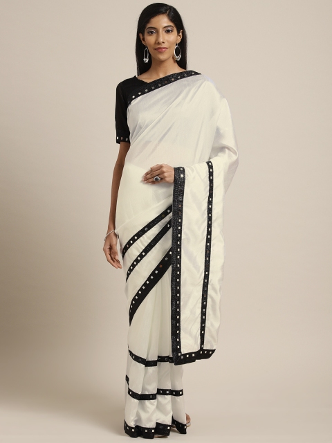 

MIRCHI FASHION White & Black Solid Silk Blend Saree