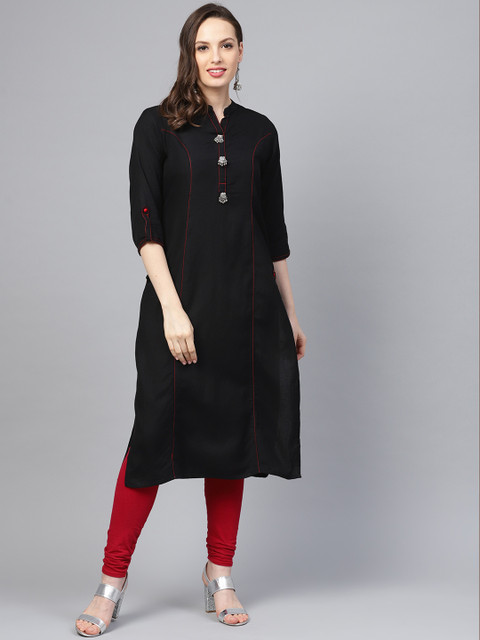

Shree Women Black Solid Straight Kurta
