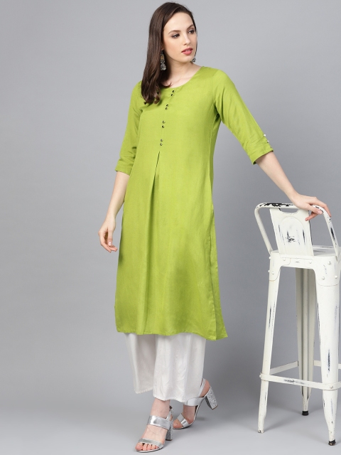 

Shree Women Green Solid Straight Kurta