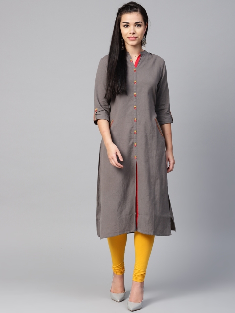 

Shree Women Grey Solid Straight Kurta