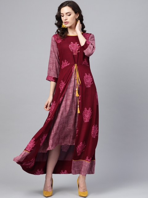 

Shree Women Maroon Printed Layered Maxi Dress