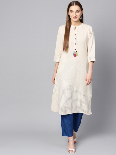 

Shree Women Off White Solid Straight Kurta