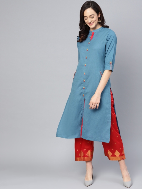 

Shree Women Blue Solid Straight Kurta