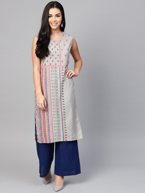 

Shree Women Grey & Pink Printed Straight Kurta