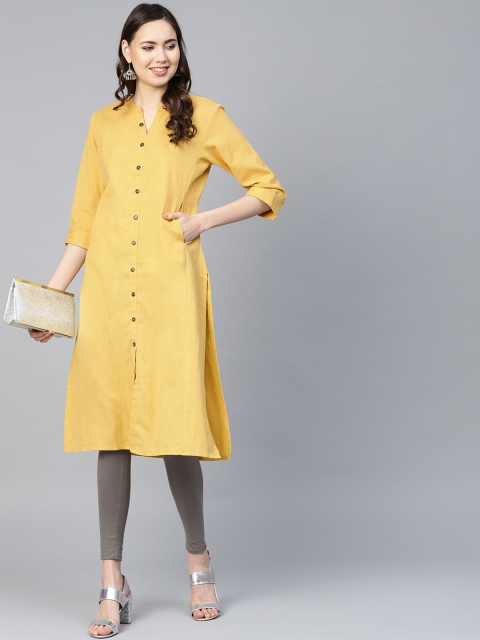 

Shree Women Yellow Solid Straight Kurta