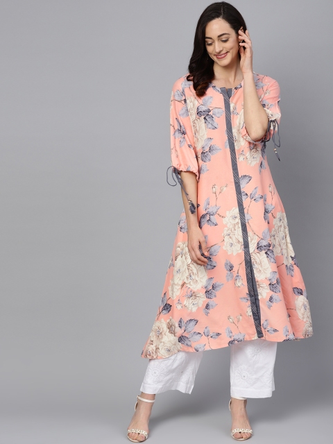 

Shree Women Pink & Grey Floral Print A-Line Kurta