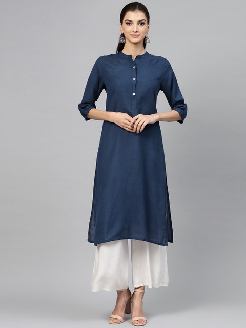 

Shree Women Navy Blue Solid Straight Kurta