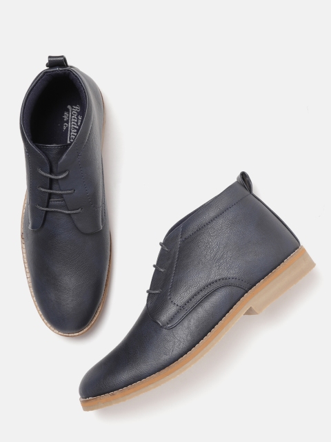 

Roadster Men Navy Solid Mid-Top Derbys, Navy blue