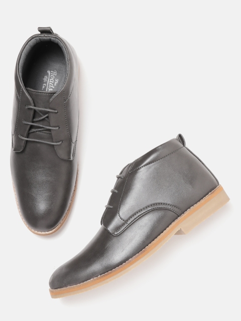 

Roadster Men Charcoal Grey Solid Mid-Top Derbys