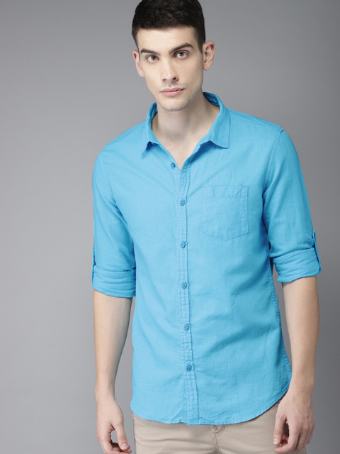 

HERE&NOW Men Blue Slim Fit Solid Casual Shirt
