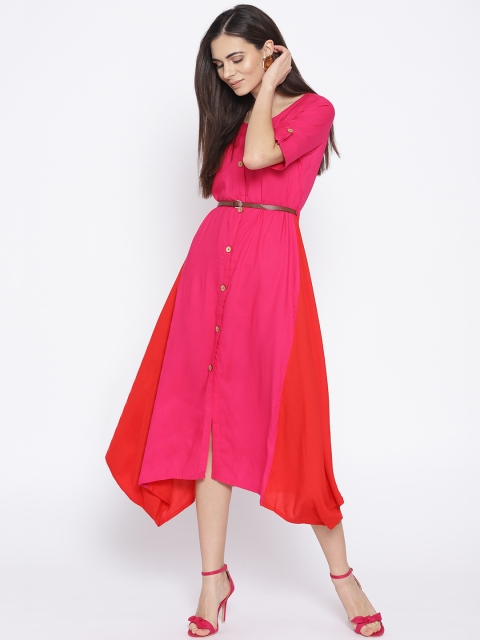 

Sringam Women Pink Colourblocked A-Line Dress