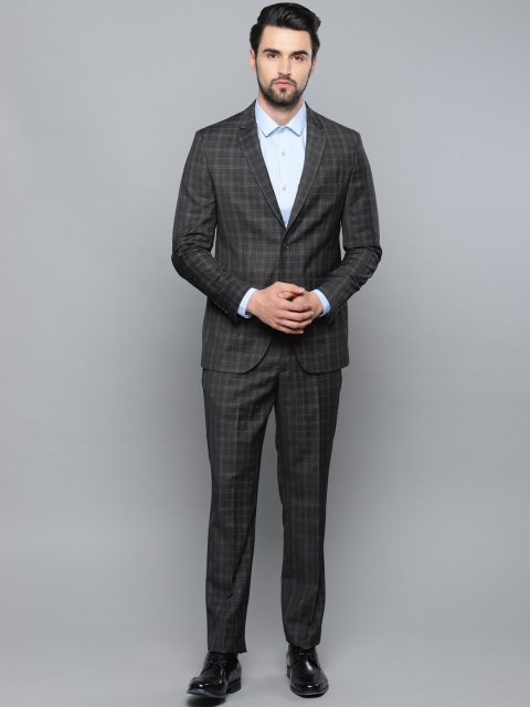 

Louis Philippe Men Grey and Blue Checked Slim Fit Single-Breasted Formal Suit