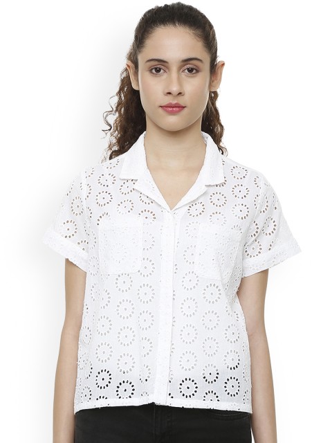 

People Women White Regular Fit Self Design Casual Shirt