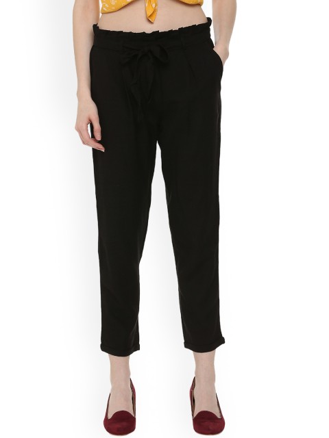 

People Women Black Regular Fit Solid Regular Trousers