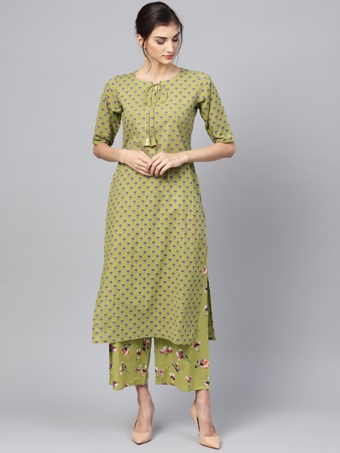 

GERUA Women Green & Purple Printed Kurta with Palazzos