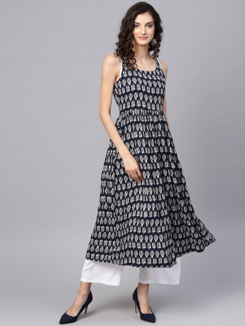 

GERUA Women Navy Blue & White Printed Kurta with Palazzos