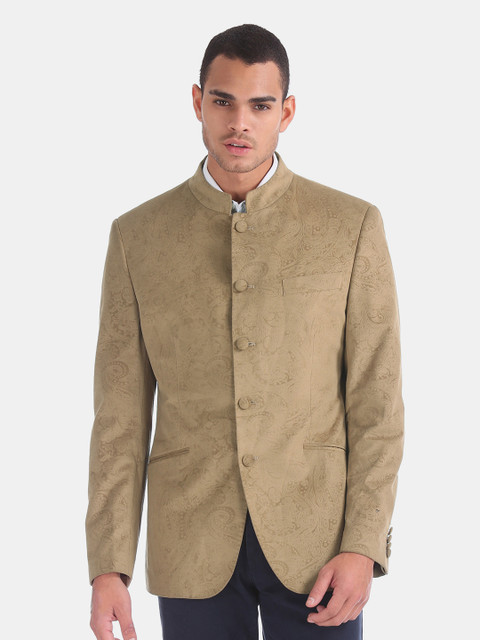 

Arrow Men Beige Self Design Body Tailored Fit Blazer