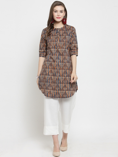 

Varanga Women Charcoal Grey & White Printed Kurta with Trousers