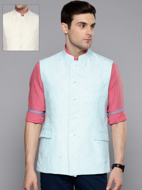 

Louis Philippe Men Blue & White Striped Reversible Nehru Jacket