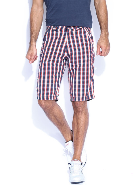 

Sports52 Wear Navy & Orange Checked Shorts, Navy blue