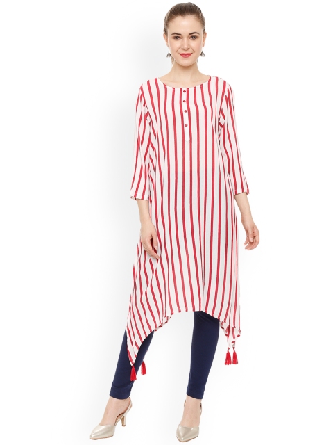 

People Women Red Striped Straight Kurta