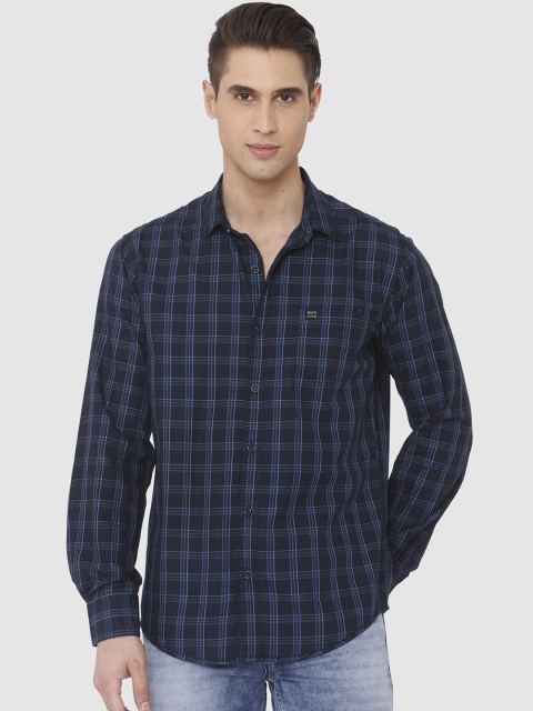 

Mufti Men Navy Blue Slim Fit Checked Casual Shirt