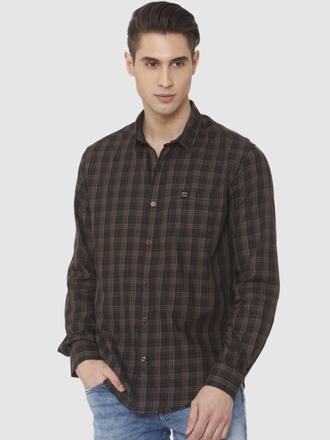 

Mufti Men Brown & Black Slim Fit Checked Casual Shirt