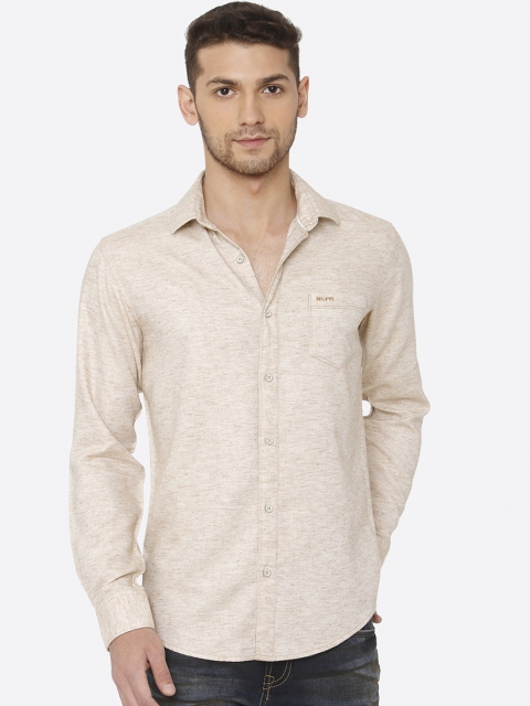 

Mufti Men Beige Slim Fit Printed Casual Shirt